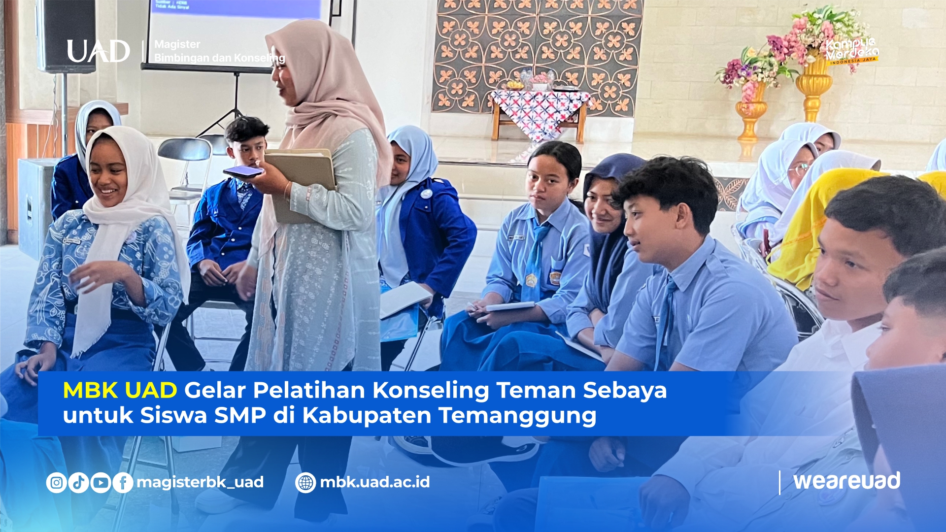 Acara tersebut merupakan Seminar dan Pelatihan Konseling Teman Sebaya (Peer Counseling) yang diadakan di Gedung Juang 45, Temanggung, bertujuan untuk meningkatkan keterampilan bimbingan dan konseling di kalangan siswa dan guru.